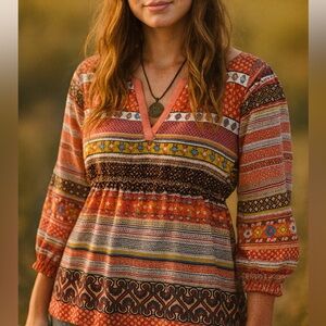 H&M Bohemian Empire Waist Blouse US 12 VGUC